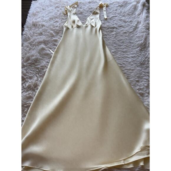 ZARA Satin Slip Dress Cream Ivory Maxi Tie Strap Elegant EU Style Size M - Picture 2 of 9